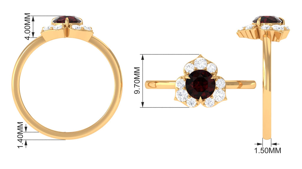 1.25 Ct Round Garnet Flower Engagement Ring with Diamond Garnet - ( AAA ) - Quality - Rosec Jewels