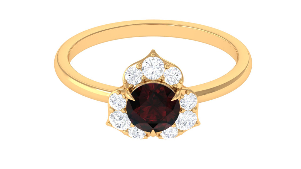 1.25 Ct Round Garnet Flower Engagement Ring with Diamond Garnet - ( AAA ) - Quality - Rosec Jewels