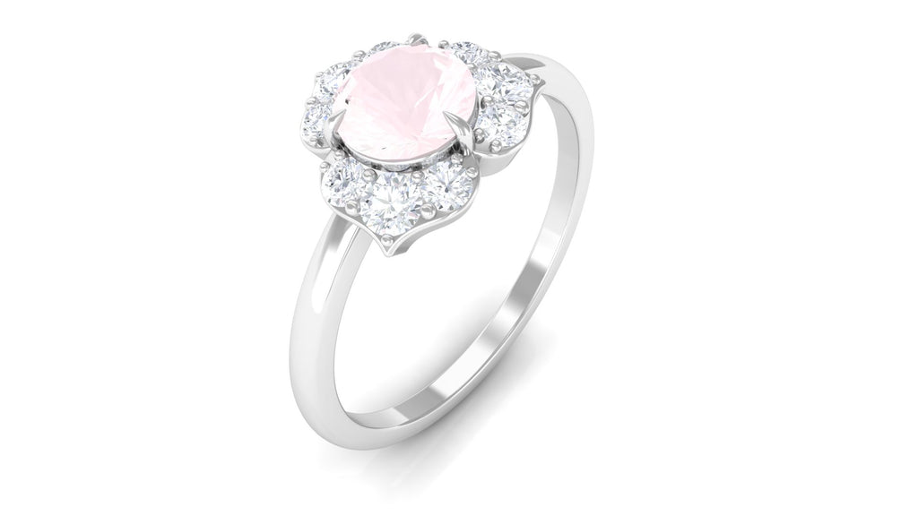 1 CT Rose Quartz Floral Engagement Ring with Diamond Accent Rose Quartz - ( AAA ) - Quality - Rosec Jewels