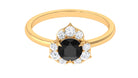 1 CT Black Spinel and Diamond Flower Engagement Ring Black Spinel - ( AAA ) - Quality - Rosec Jewels
