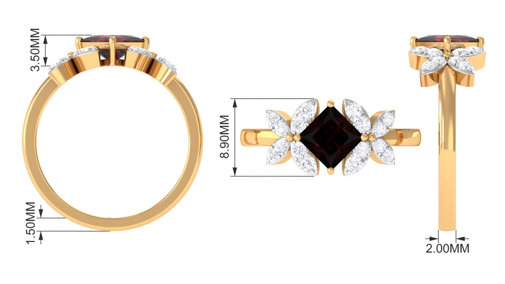 2 CT Princess Cut Garnet Flower Engagement Ring with Diamond Garnet - ( AAA ) - Quality - Rosec Jewels
