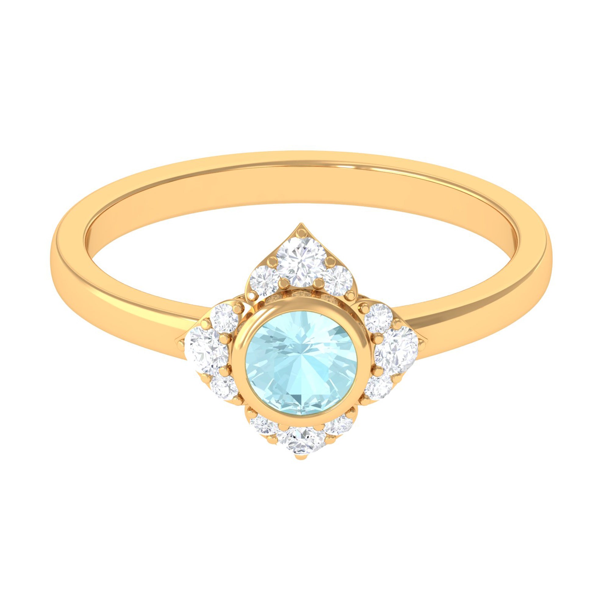 Bezel Set Sky Blue Topaz Flower Engagement Ring with Diamond Accent Sky Blue Topaz - ( AAA ) - Quality - Rosec Jewels