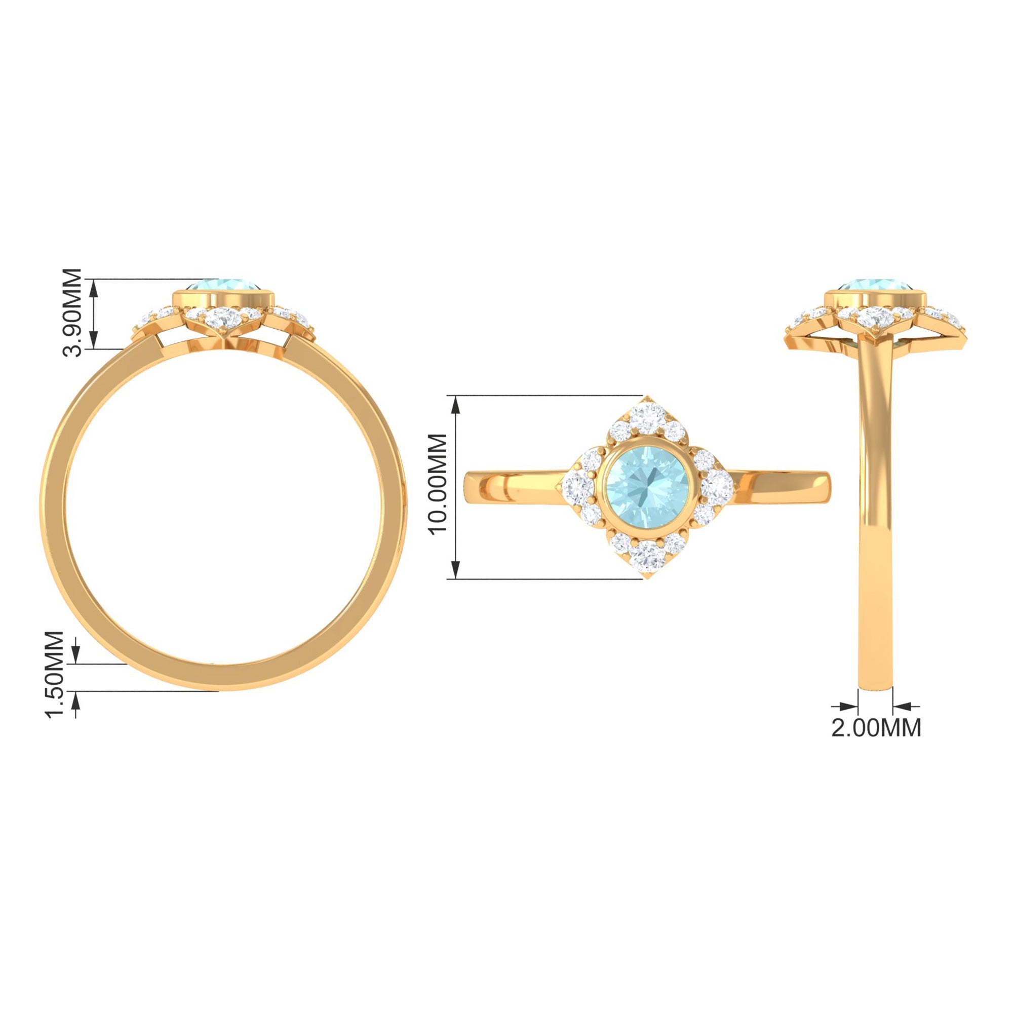 Bezel Set Sky Blue Topaz Flower Engagement Ring with Diamond Accent Sky Blue Topaz - ( AAA ) - Quality - Rosec Jewels