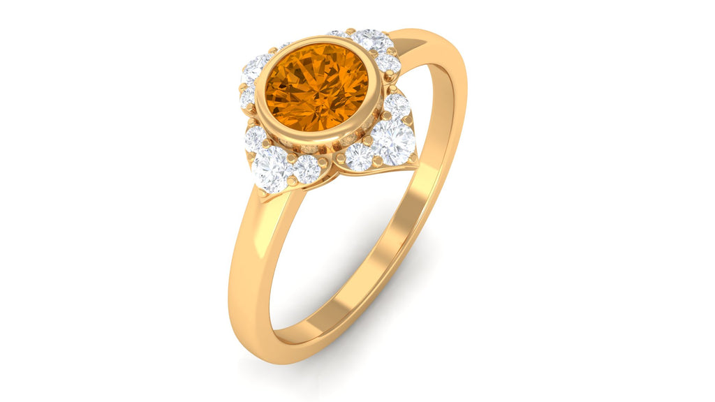 0.50 CT Natural Citrine Floral Engagement Ring with Diamond Accent Citrine - ( AAA ) - Quality - Rosec Jewels