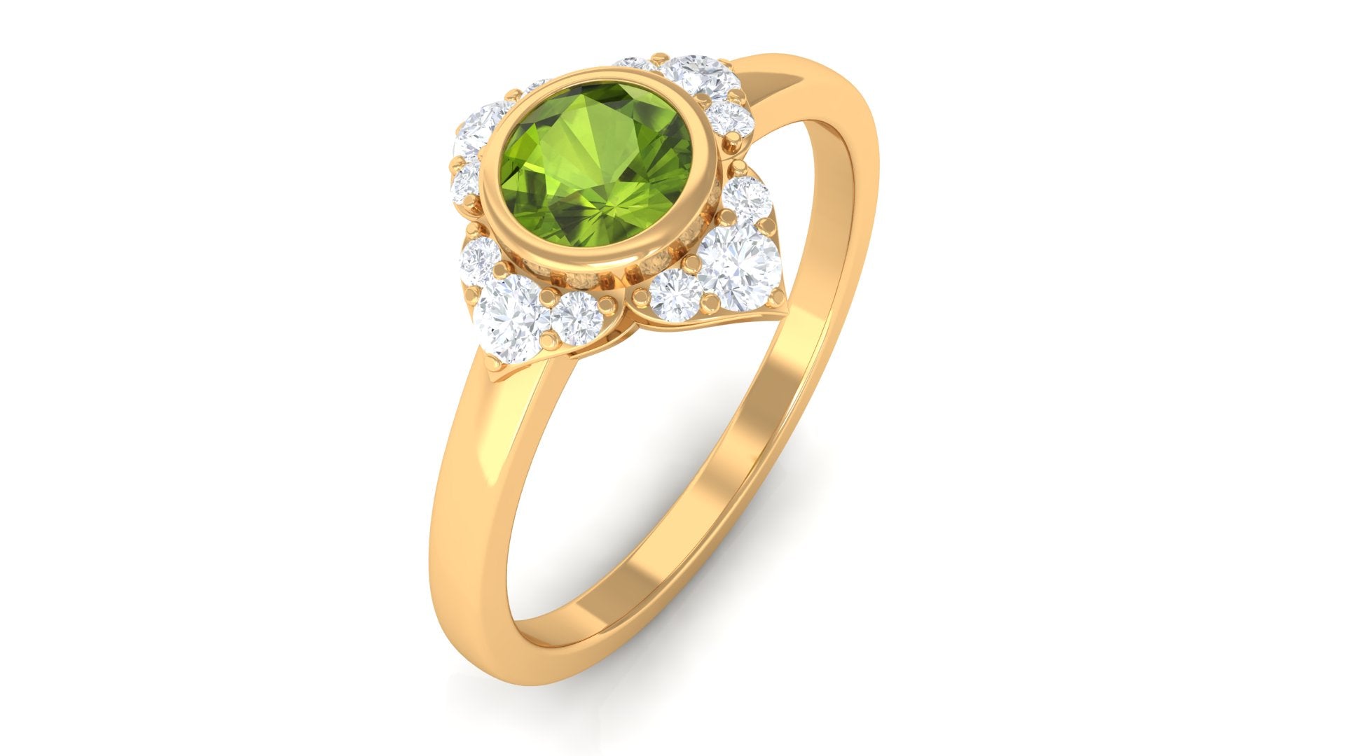 0.50 CT Vintage Inspired Peridot Engagement Ring with Diamond Peridot - ( AAA ) - Quality - Rosec Jewels