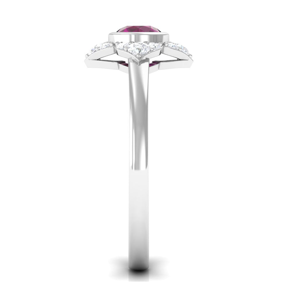 0.75 CT Real Rhodolite Flower Engagement Ring with Diamond Rhodolite - ( AAA ) - Quality - Rosec Jewels