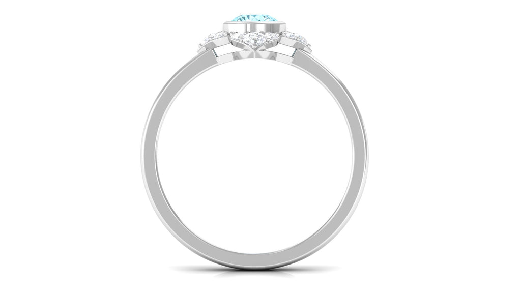 0.50 CT Bezel Set Aquamarine Flower Engagement Ring with Diamond Aquamarine - ( AAA ) - Quality - Rosec Jewels
