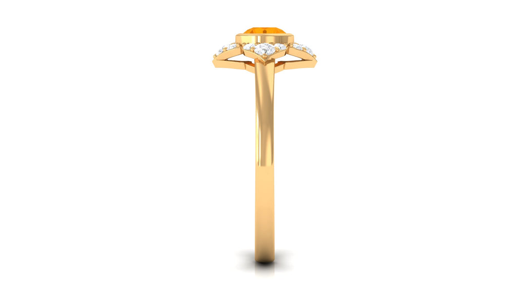 Bezel Set Orange Fire Opal Flower Engagement Ring with Diamond Fire Opal - ( AAA ) - Quality - Rosec Jewels