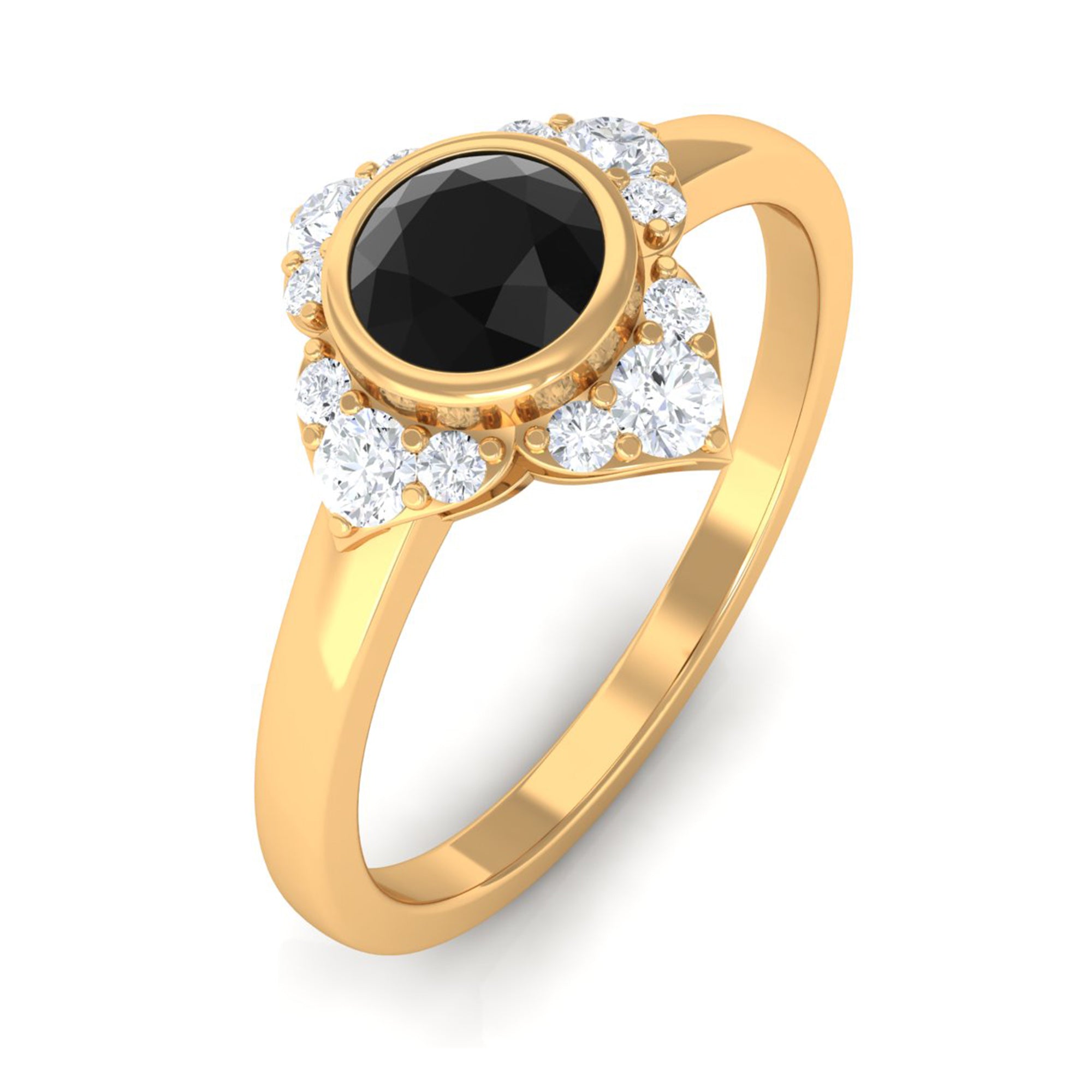1/2 CT Bezel Set Black Spinel Flower Ring with Diamond Black Spinel - ( AAA ) - Quality - Rosec Jewels