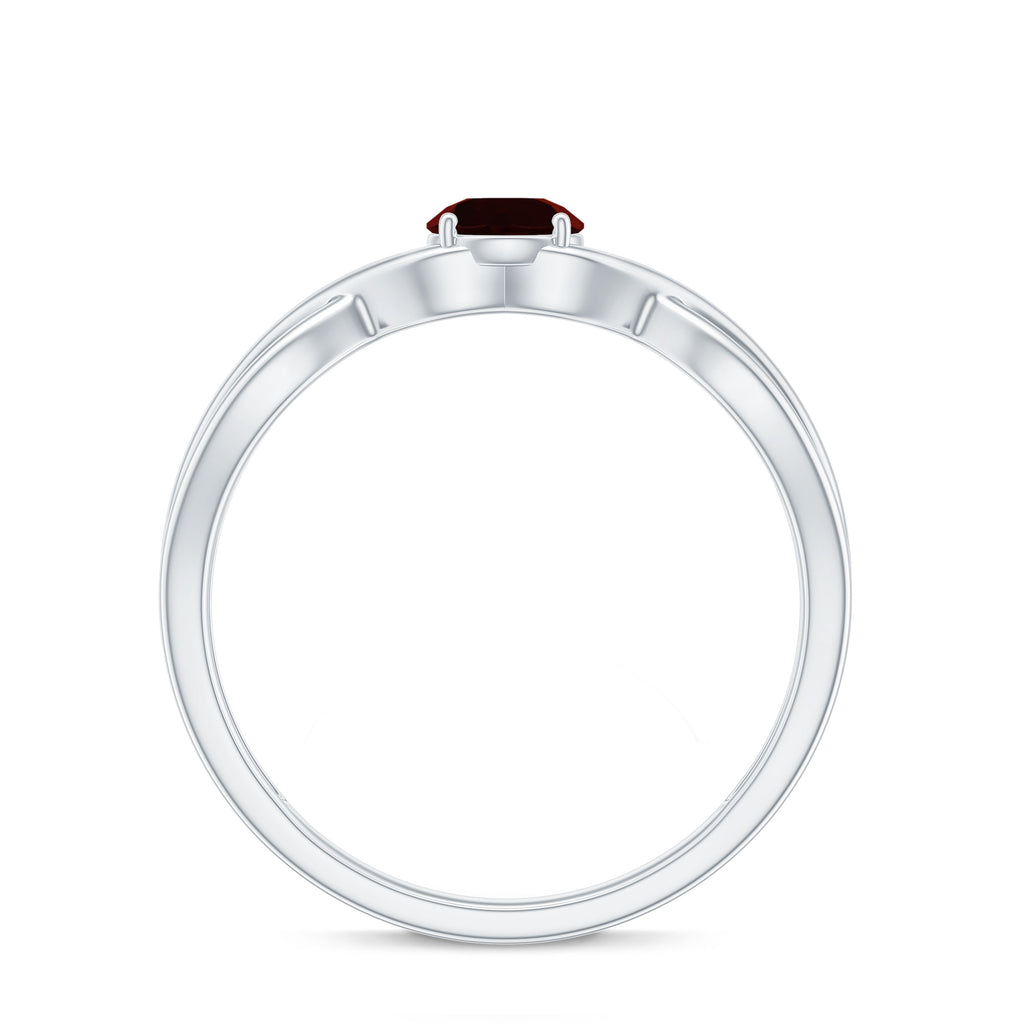 Round Garnet Solitaire Promise Ring in Crossover Shank Garnet - ( AAA ) - Quality - Rosec Jewels