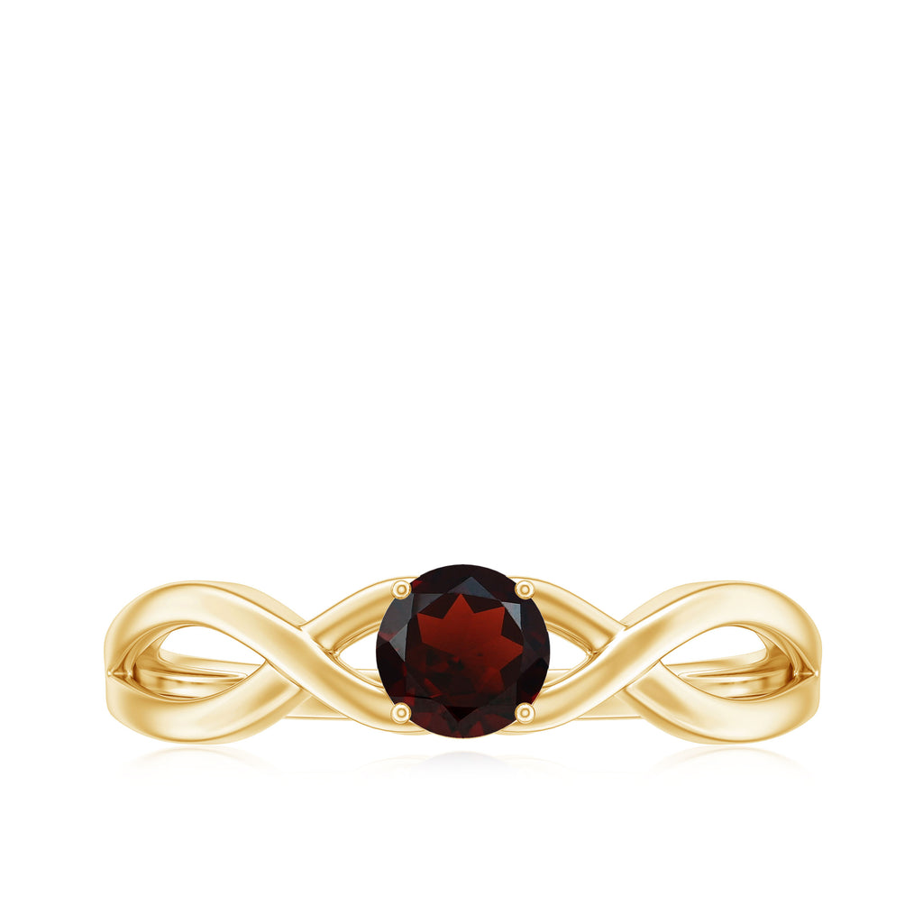 Round Garnet Solitaire Promise Ring in Crossover Shank Garnet - ( AAA ) - Quality - Rosec Jewels