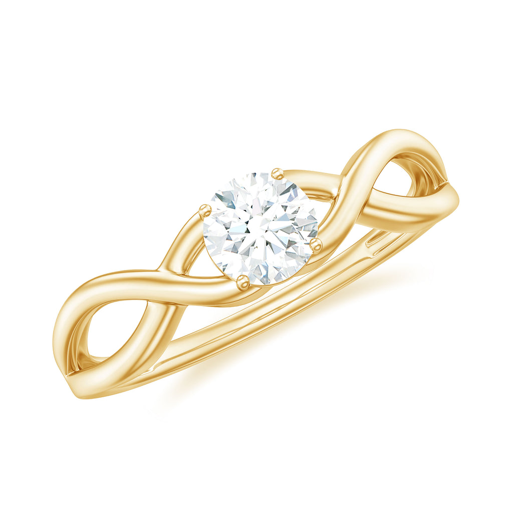 Round Moissanite Solitaire Crossover Ring in Gold Moissanite - ( D-VS1 ) - Color and Clarity - Rosec Jewels
