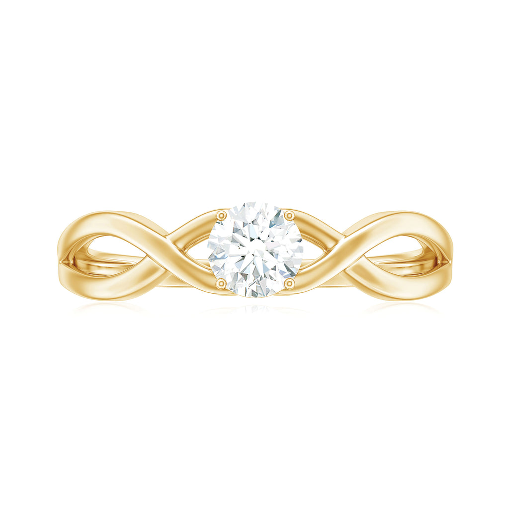 Round Moissanite Solitaire Crossover Ring in Gold Moissanite - ( D-VS1 ) - Color and Clarity - Rosec Jewels