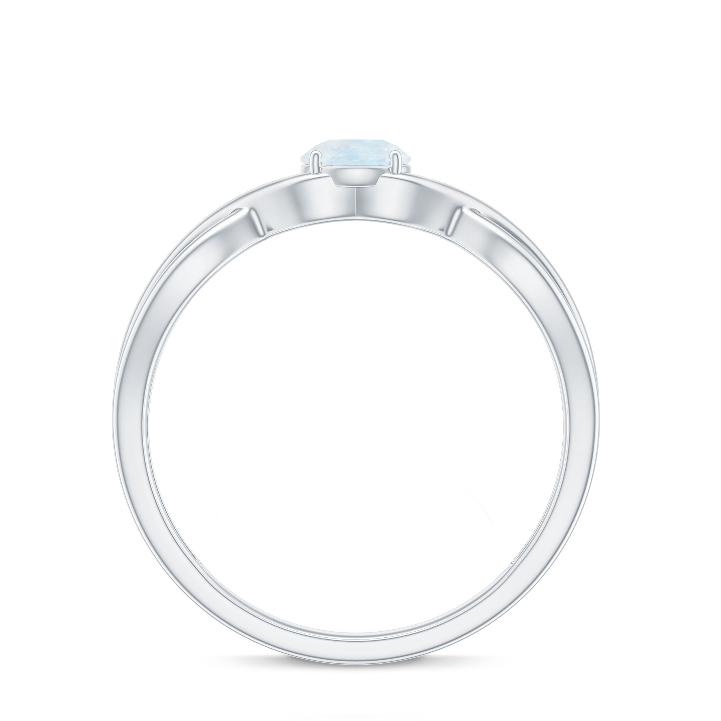 Round Moonstone Solitaire Promise Ring in Crossover Shank Moonstone - ( AAA ) - Quality - Rosec Jewels