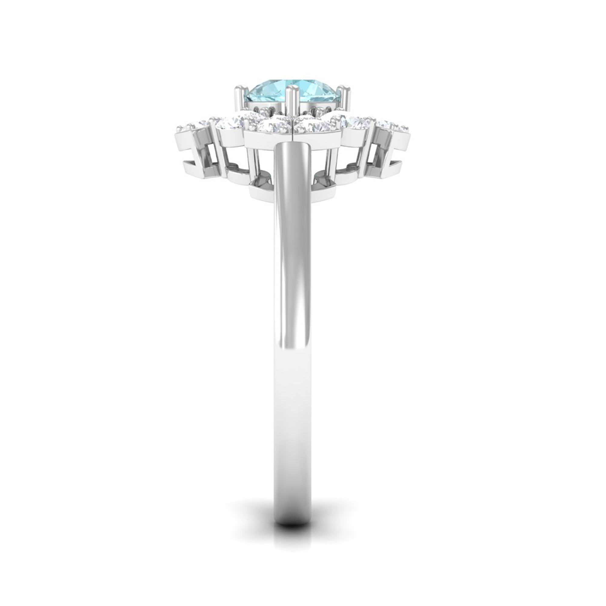 Real Sky Blue Topaz and Moissanite Flower Engagement Ring Sky Blue Topaz - ( AAA ) - Quality - Rosec Jewels
