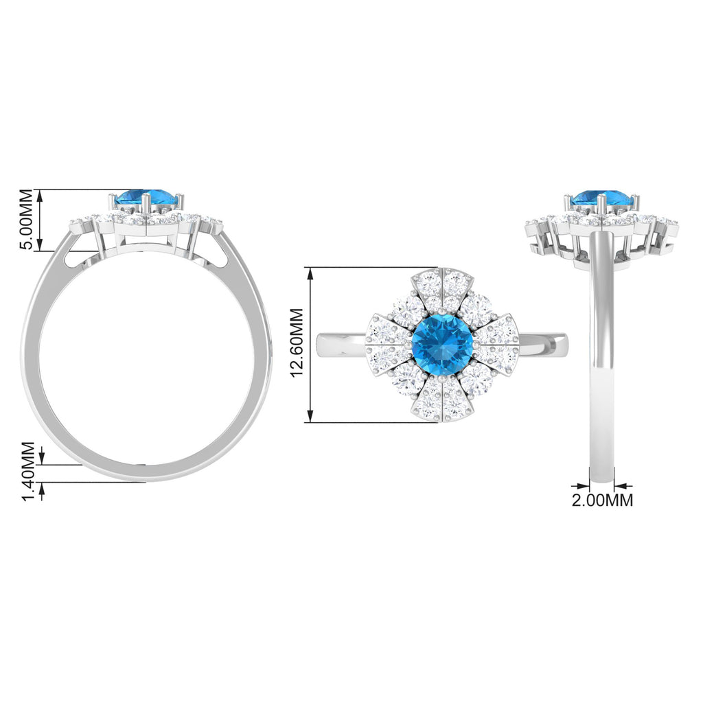 Swiss Blue Topaz Floral Engagement Ring with Moissanite Swiss Blue Topaz - ( AAA ) - Quality - Rosec Jewels