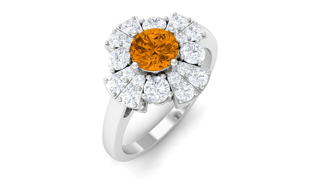 1.50 CT Citrine Flower Engagement Ring with Moissanite Accent Citrine - ( AAA ) - Quality - Rosec Jewels