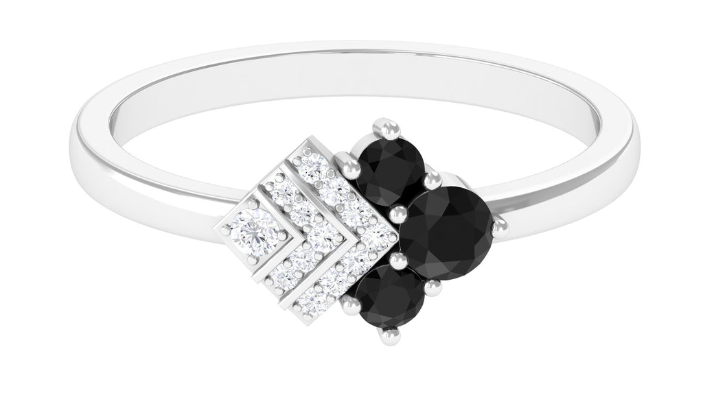 Real Black Diamond Art Deco Engagement Ring with Diamond Black Diamond - ( AAA ) - Quality - Rosec Jewels