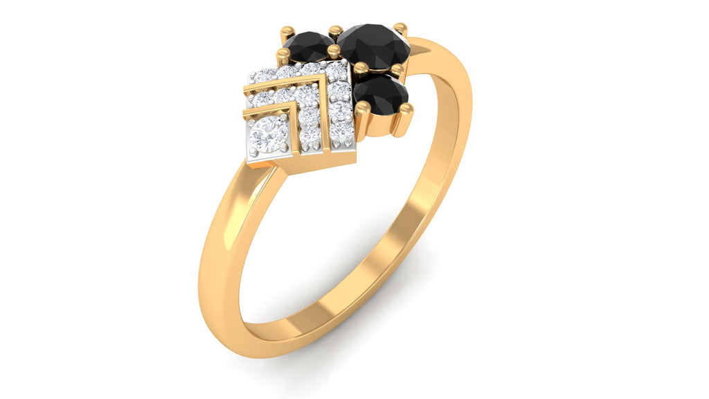 Real Black Diamond Art Deco Engagement Ring with Diamond Black Diamond - ( AAA ) - Quality - Rosec Jewels