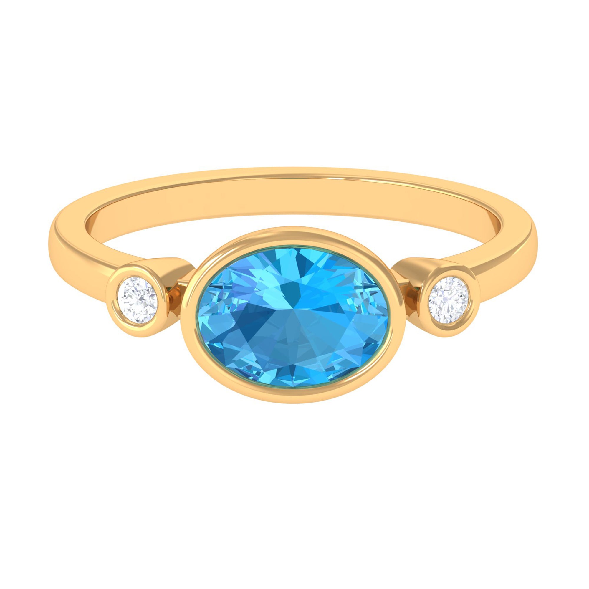 Oval Cut Swiss Blue Topaz Solitaire Ring with Diamond Stones Swiss Blue Topaz - ( AAA ) - Quality - Rosec Jewels
