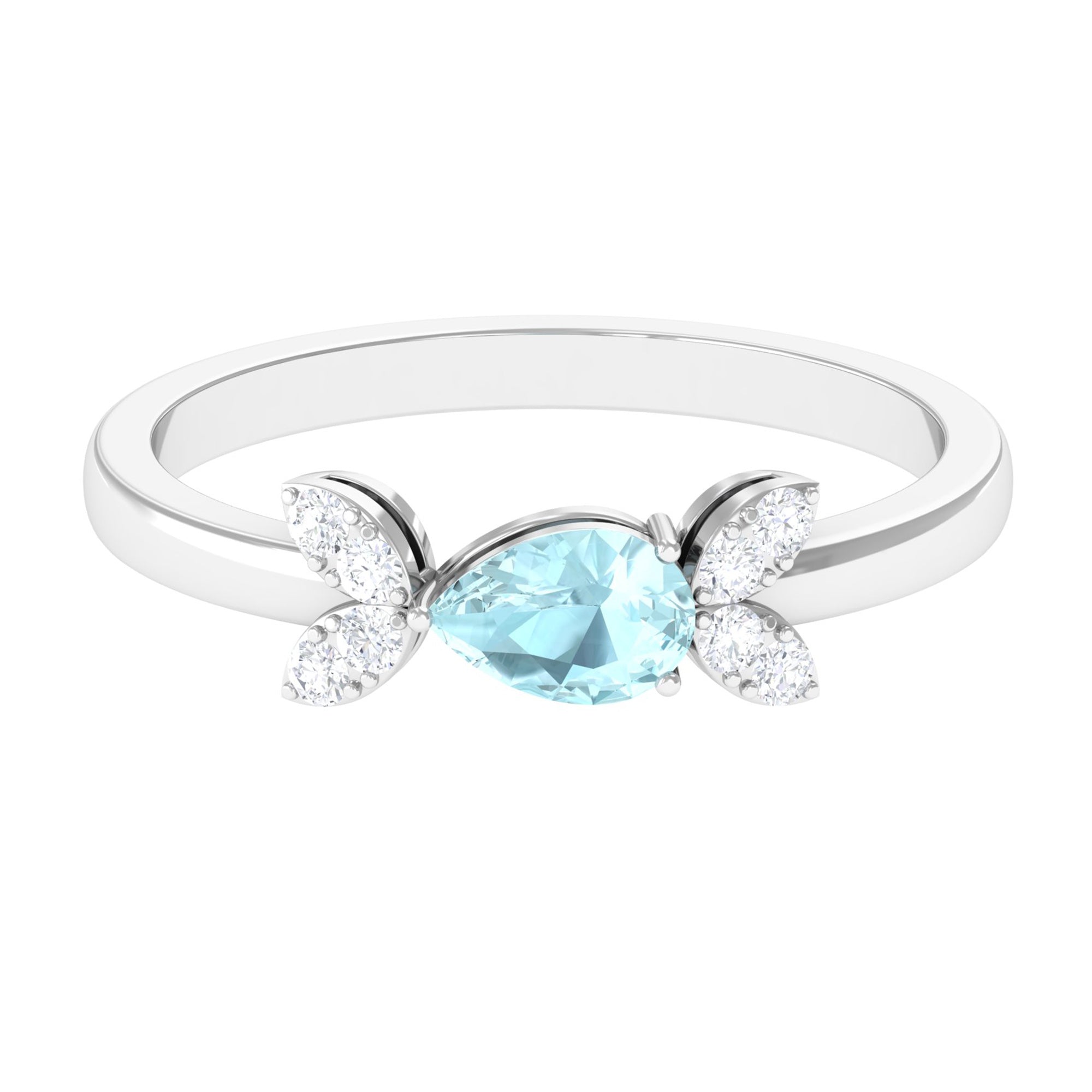 Minimal Leaf Promise Ring with Sky Blue Topaz and Diamond Sky Blue Topaz - ( AAA ) - Quality - Rosec Jewels