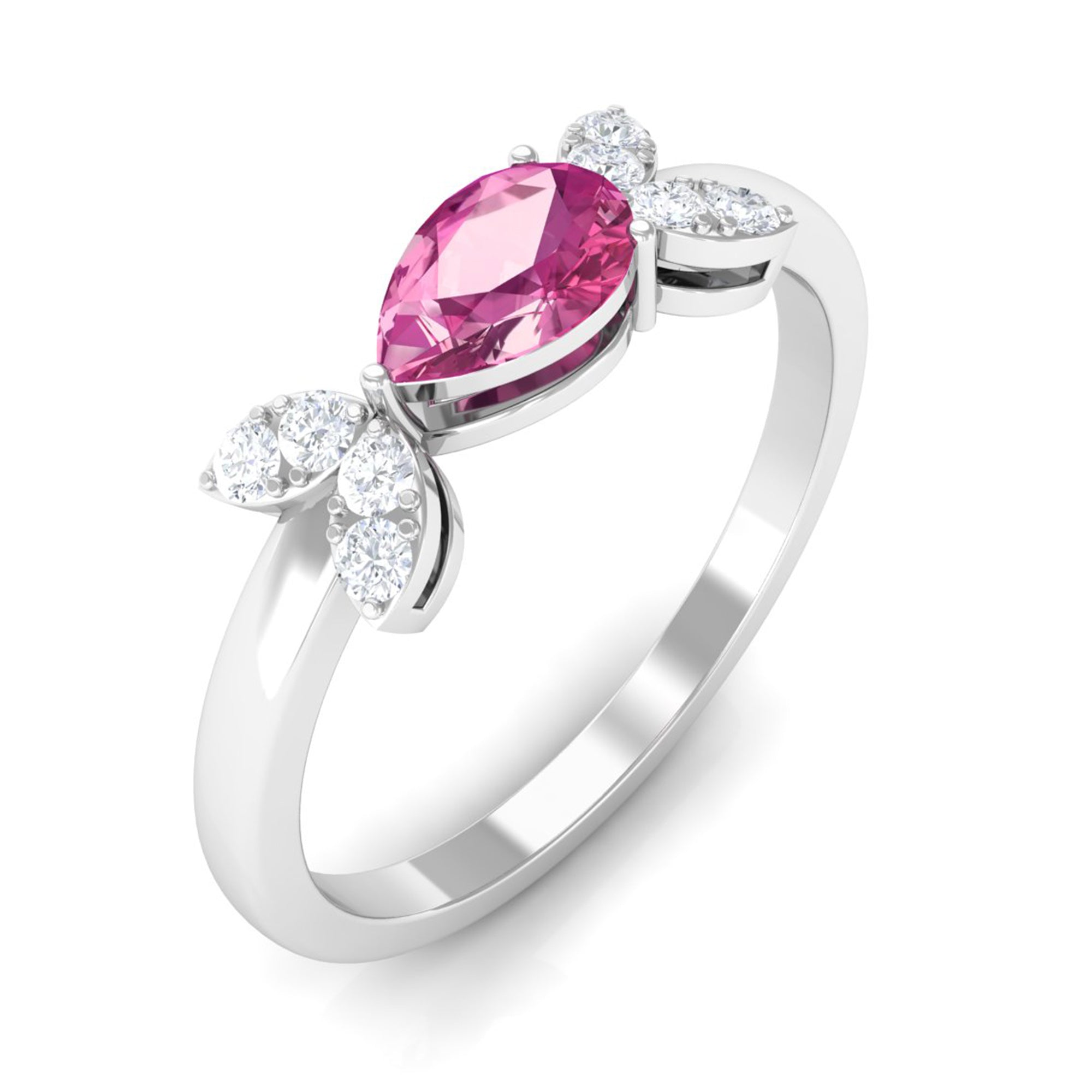 Minimal Pink Tourmaline Leaf Promise Ring with Diamond Pink Tourmaline - ( AAA ) - Quality - Rosec Jewels