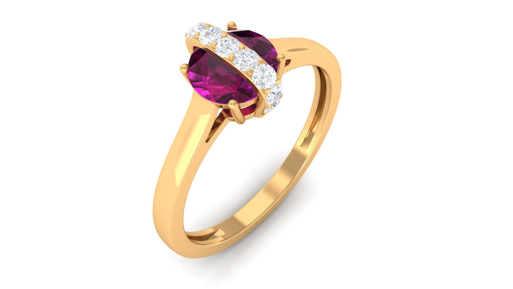 1.25 CT Designer Rhodolite Engagement Ring with Diamond Rhodolite - ( AAA ) - Quality - Rosec Jewels