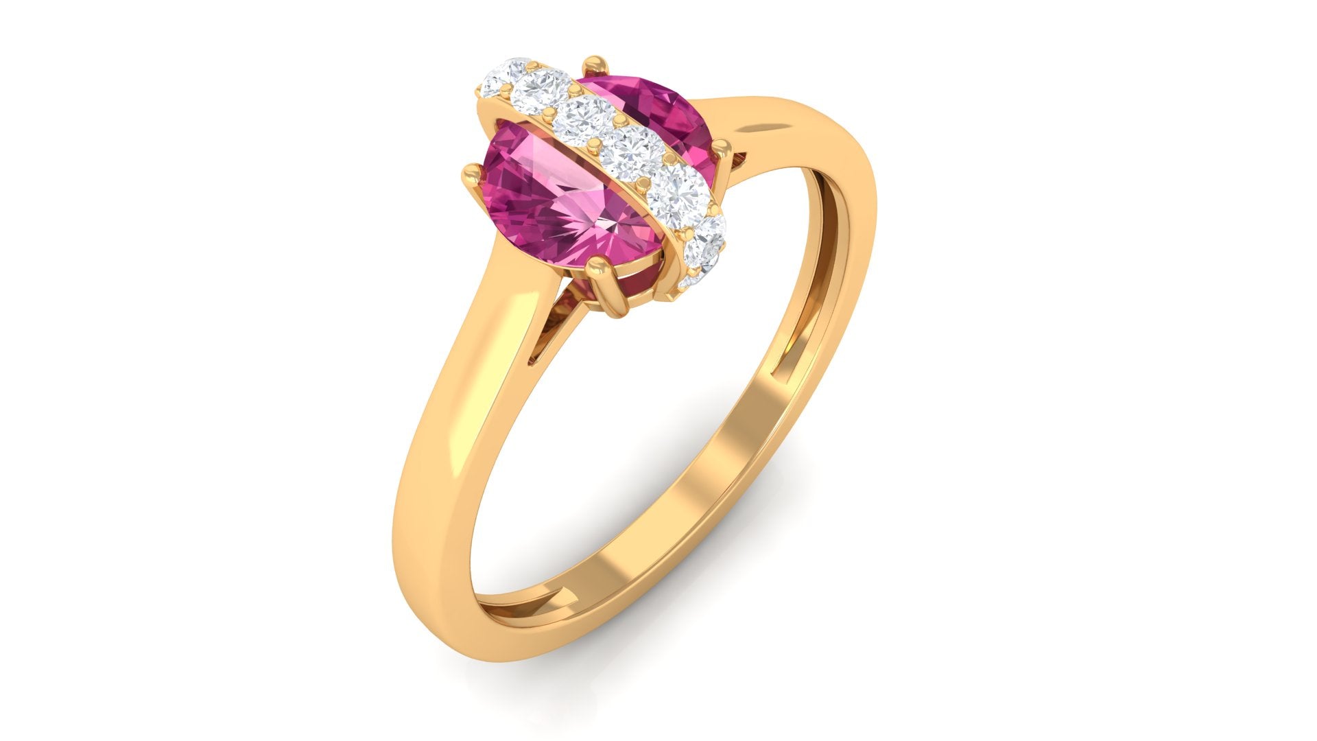 Pink Tourmaline Designer Engagement Ring with Diamond Pink Tourmaline - ( AAA ) - Quality - Rosec Jewels