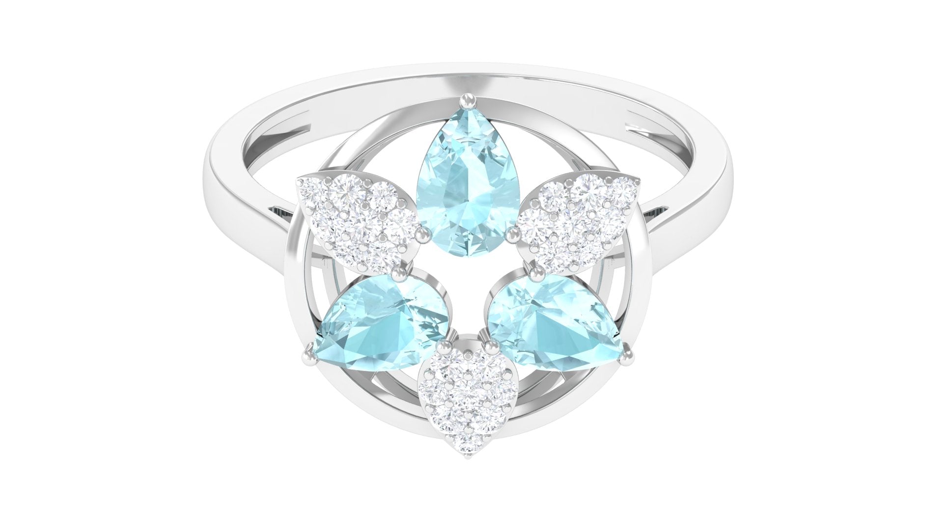 Sky Blue Topaz and Diamond Floral Cocktail Ring Sky Blue Topaz - ( AAA ) - Quality - Rosec Jewels