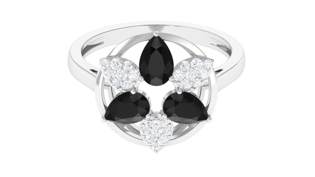 1.25 CT Black Spinel and Diamond Flower Cocktail Ring Black Spinel - ( AAA ) - Quality - Rosec Jewels
