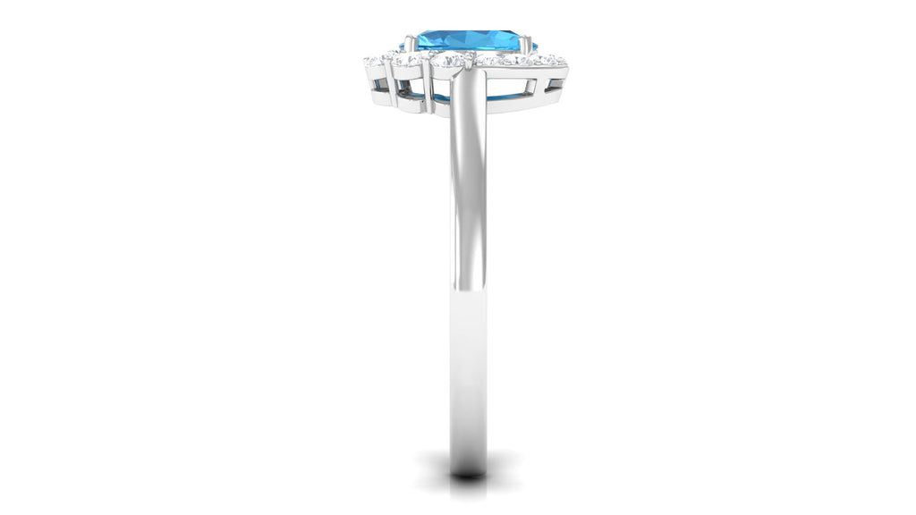 1 CT Classic Swiss Blue Topaz Cocktail Ring with Diamond Halo Swiss Blue Topaz - ( AAA ) - Quality - Rosec Jewels