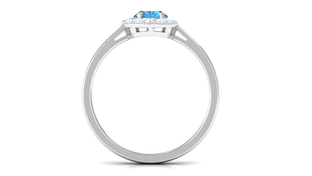 1 CT Classic Swiss Blue Topaz Cocktail Ring with Diamond Halo Swiss Blue Topaz - ( AAA ) - Quality - Rosec Jewels