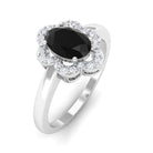 1.25 CT Oval Black Onyx Cocktail Engagement Ring with Diamond Floral Halo Black Onyx - ( AAA ) - Quality - Rosec Jewels
