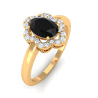 1.25 CT Oval Black Onyx Cocktail Engagement Ring with Diamond Floral Halo Black Onyx - ( AAA ) - Quality - Rosec Jewels
