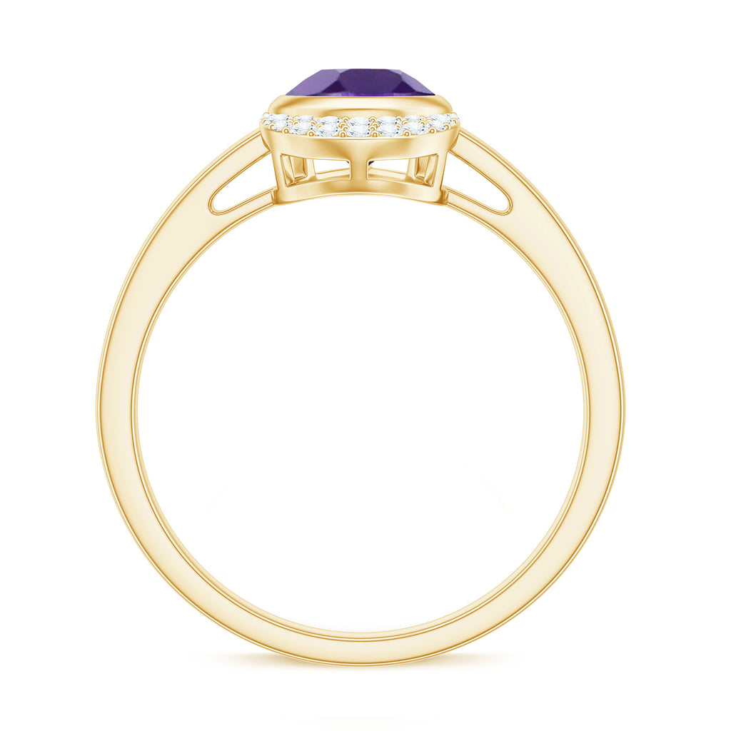 Bezel Set Amethyst Teardrop Cocktail Ring with Diamond Accent Amethyst - ( AAA ) - Quality - Rosec Jewels