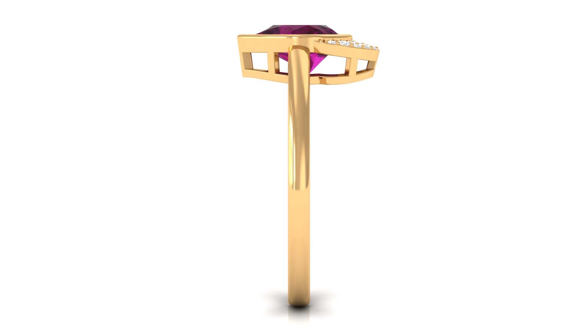 Bezel Set Rhodolite Teardrop Cocktail Ring with Diamond Accent Rhodolite - ( AAA ) - Quality - Rosec Jewels
