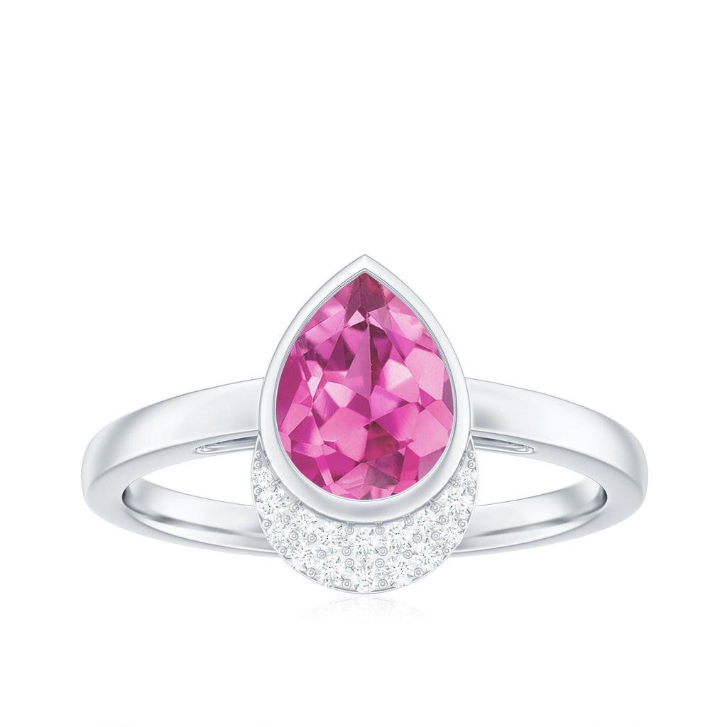 Rosec Jewels - Classic Pink Tourmaline Teardrop Engagement Ring with Diamond
