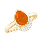 Bezel Set Fire Opal Teardrop Cocktail Engagement Ring with Diamond Accent Fire Opal - ( AAA ) - Quality - Rosec Jewels