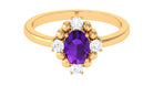 Oval Amethyst and Diamond Cocktail Ring with Beads Amethyst - ( AAA ) - Quality - Rosec Jewels