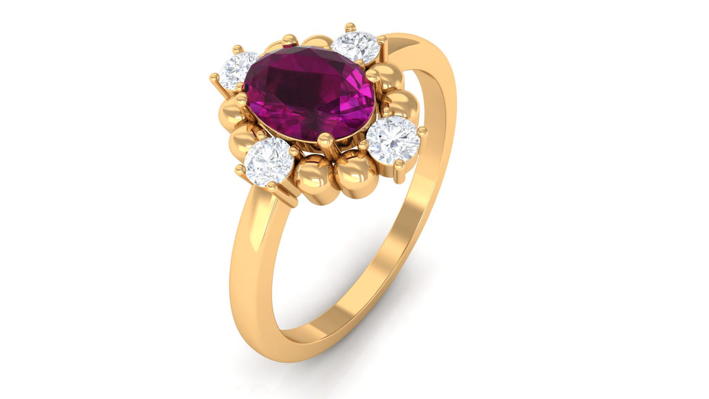 Oval Rhodolite and Diamond Cocktail Ring Rhodolite - ( AAA ) - Quality - Rosec Jewels