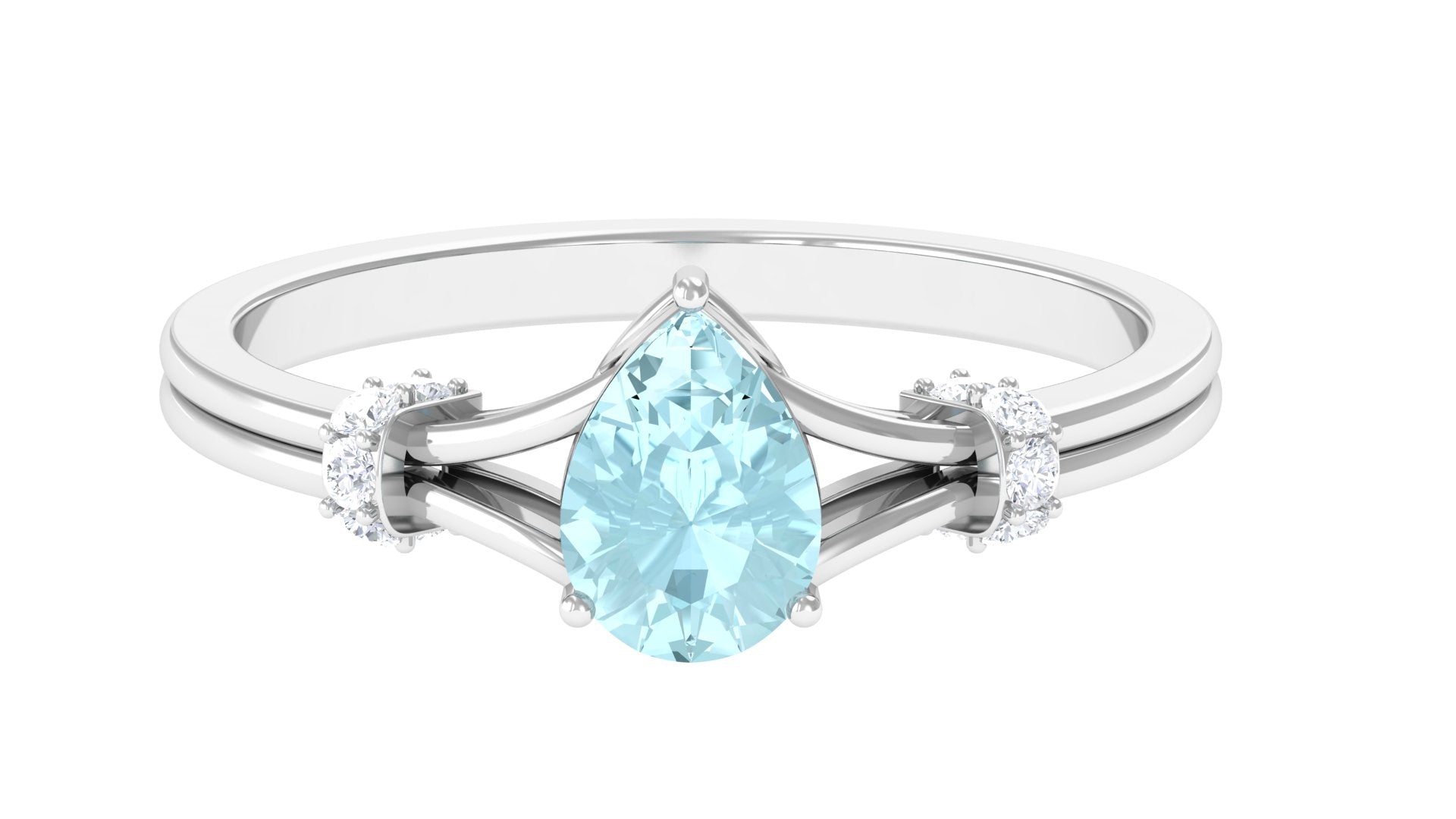 Pear Shape Sky Blue Topaz Solitaire Ring with Diamond in Split Shank Sky Blue Topaz - ( AAA ) - Quality - Rosec Jewels