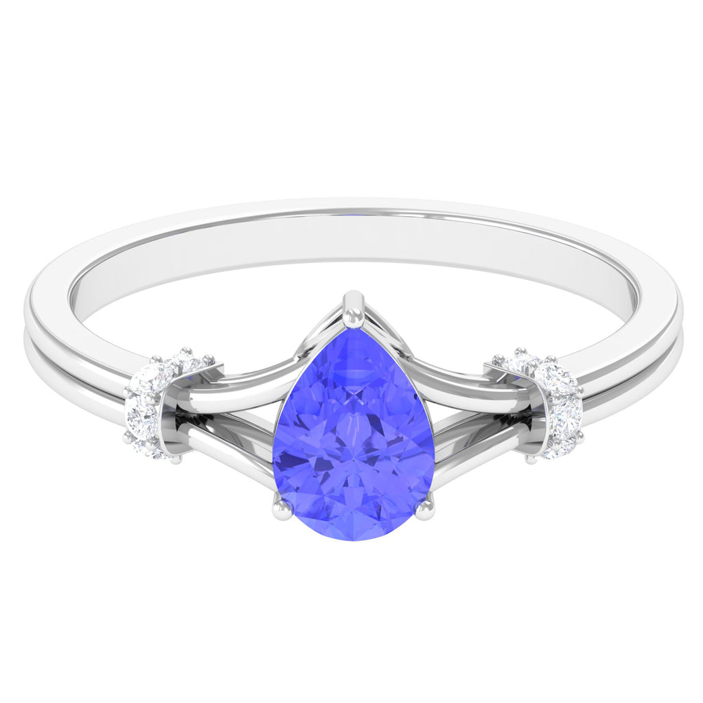Pear Shape Tanzanite and Diamond Solitaire Ring in Split Shank Tanzanite - ( AAA ) - Quality - Rosec Jewels