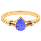 Pear Shape Tanzanite and Diamond Solitaire Ring in Split Shank Tanzanite - ( AAA ) - Quality - Rosec Jewels