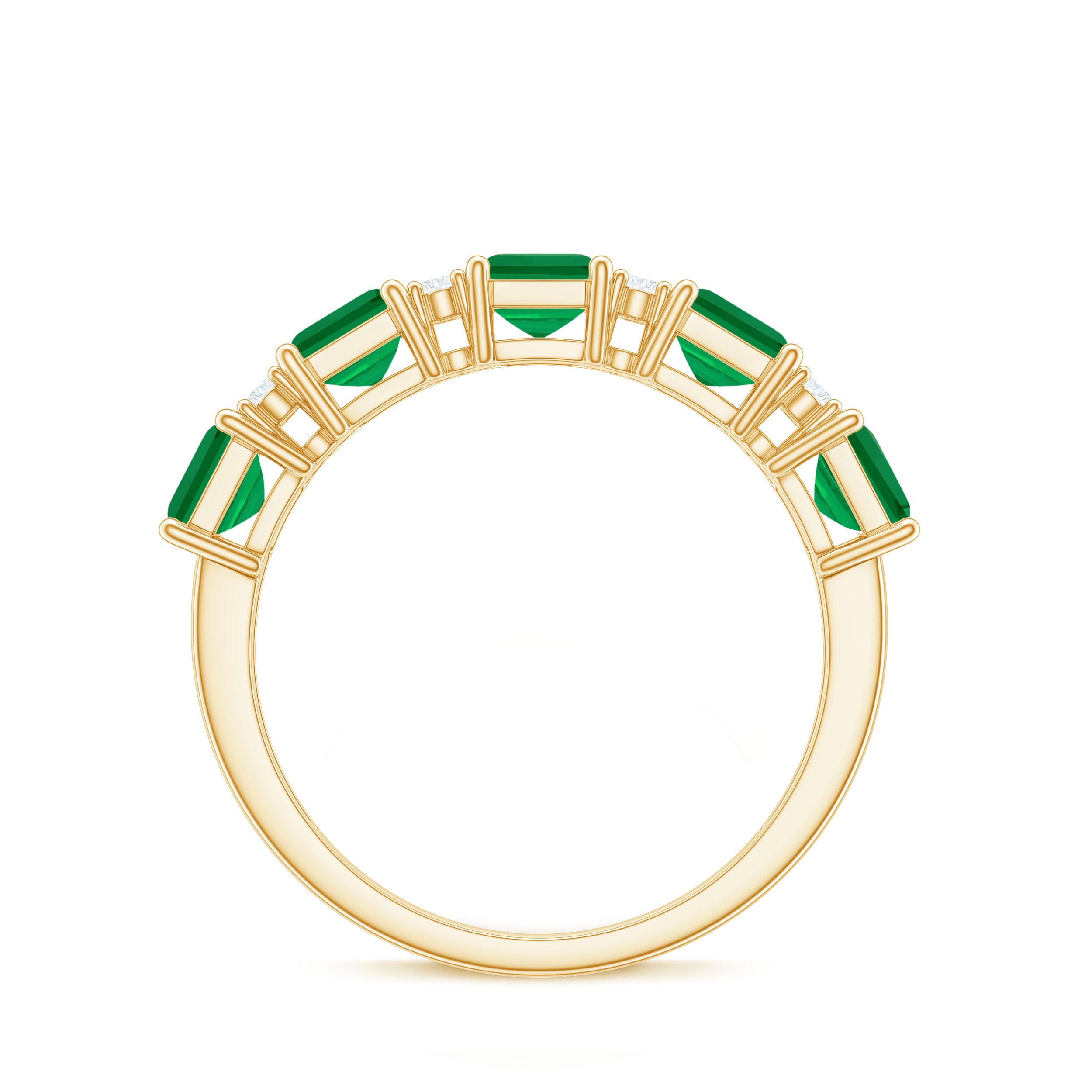 Asscher shape Emerald and Diamond Classic Wedding Band Ring Emerald - ( AAA ) - Quality - Rosec Jewels