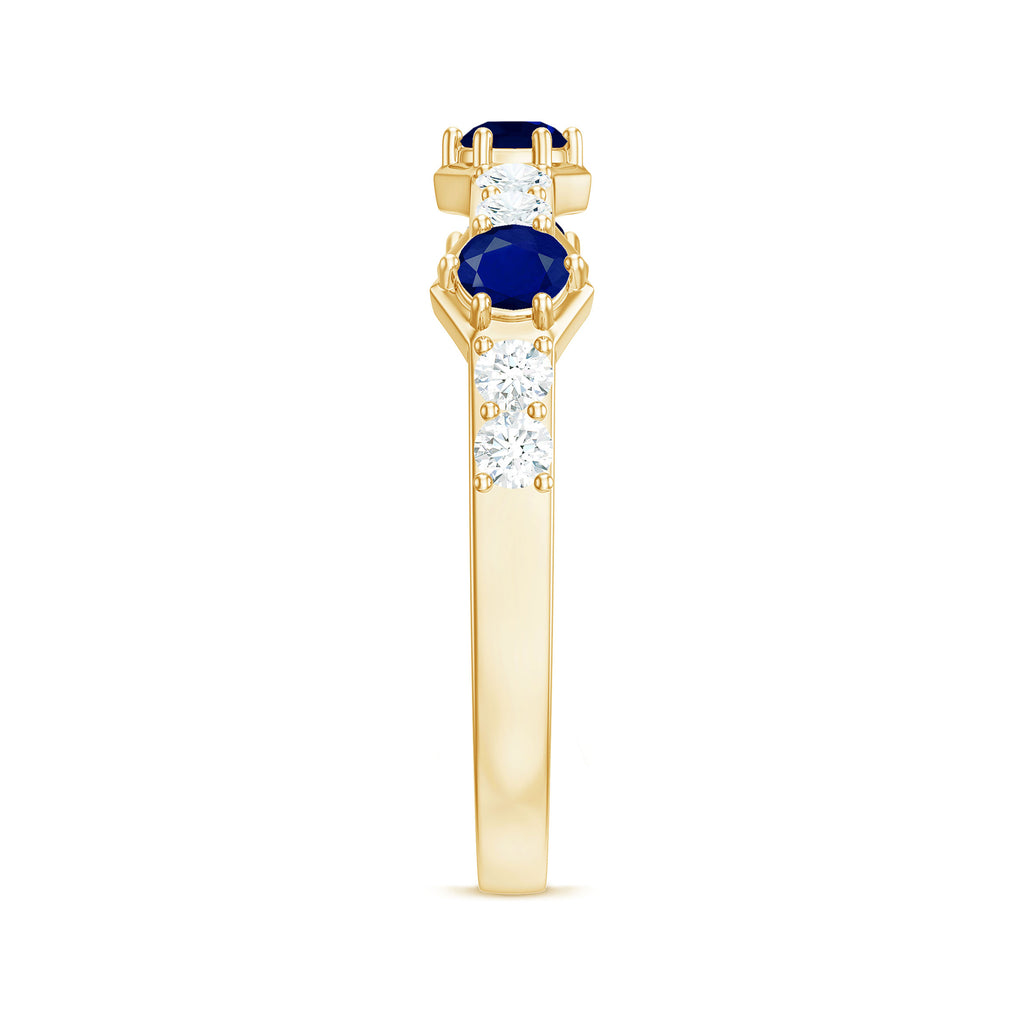 Blue Sapphire and Diamond Minimal Half Eternity Ring Blue Sapphire - ( AAA ) - Quality - Rosec Jewels