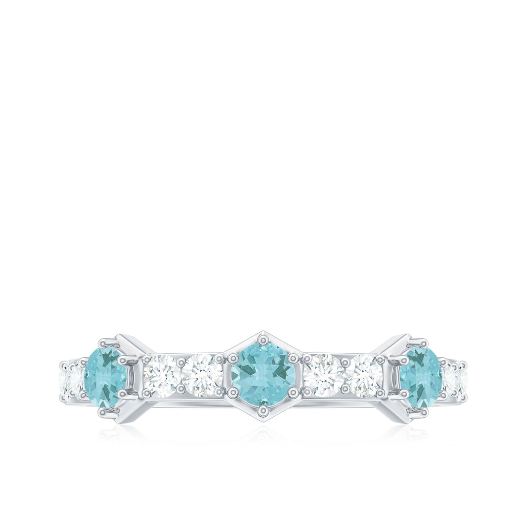 Sky Blue Topaz and Diamond Minimal Half Eternity Ring Sky Blue Topaz - ( AAA ) - Quality - Rosec Jewels
