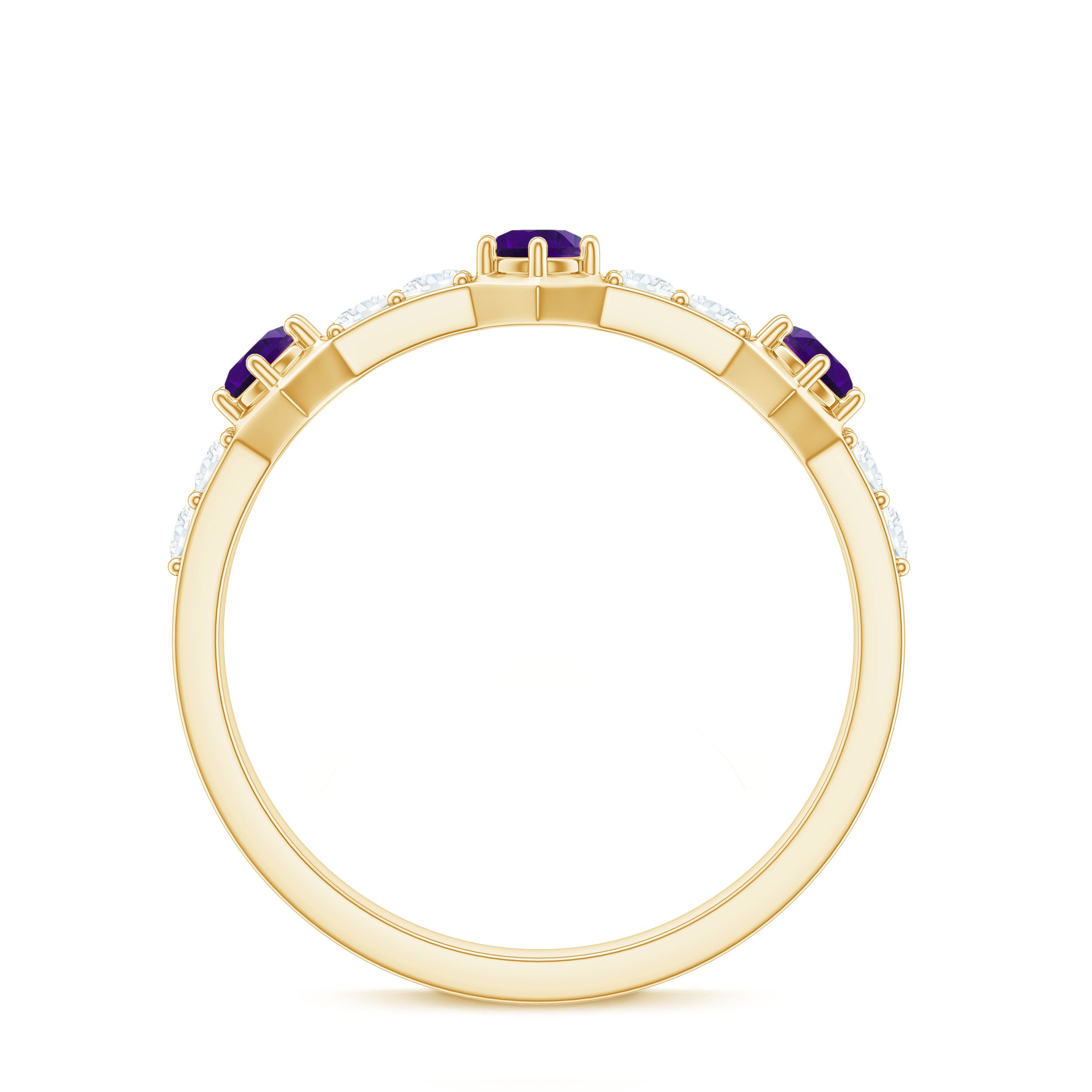 Genuine Amethyst and Diamond Eternity Anniversary Ring Amethyst - ( AAA ) - Quality - Rosec Jewels