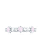Minimal Half Eternity Ring with Rose Quartz and Diamond Rose Quartz - ( AAA ) - Quality - Rosec Jewels