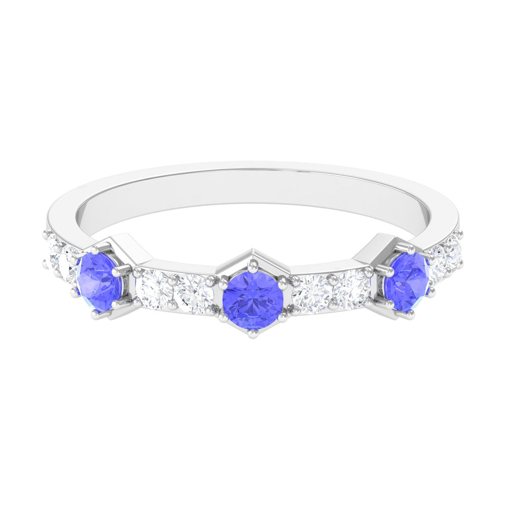 Minimal Half Eternity Ring with Tanzanite and Diamond Tanzanite - ( AAA ) - Quality - Rosec Jewels