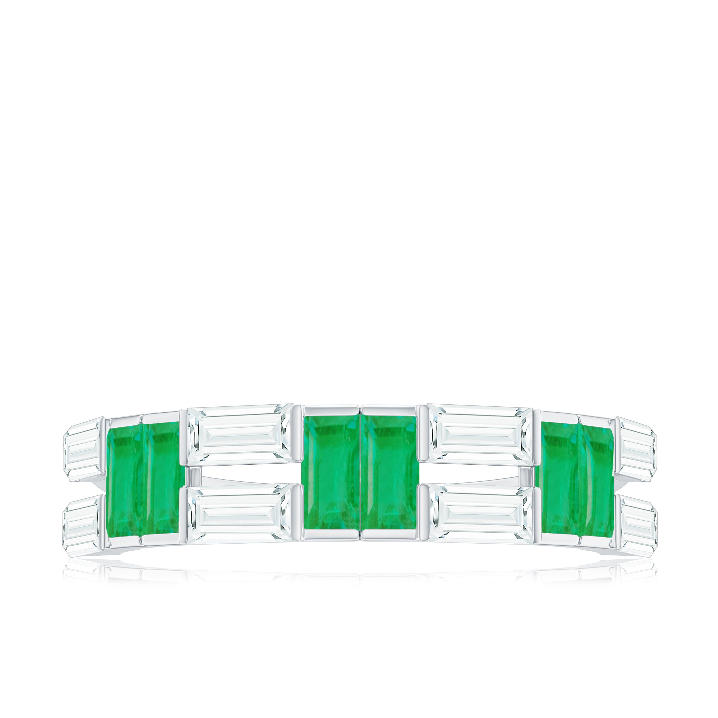 Baguette Cut Emerald and Moissanite Half Eternity Ring Emerald - ( AAA ) - Quality - Rosec Jewels